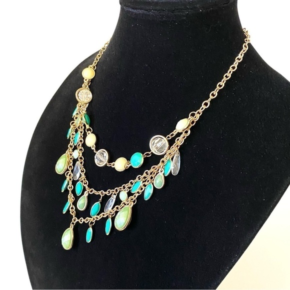 Necklace Multiple Strands Acrylic Dangles Green & Gold Tone fashion 18”+3” - Picture 4 of 11